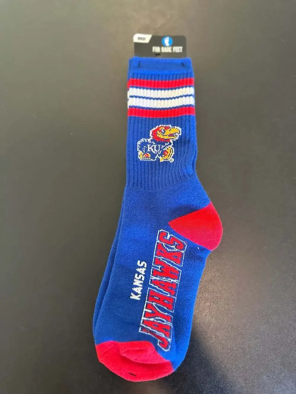 For Bare Feet Kansas Jayhawks 4 Stripe Deuce Crew Socks Medium